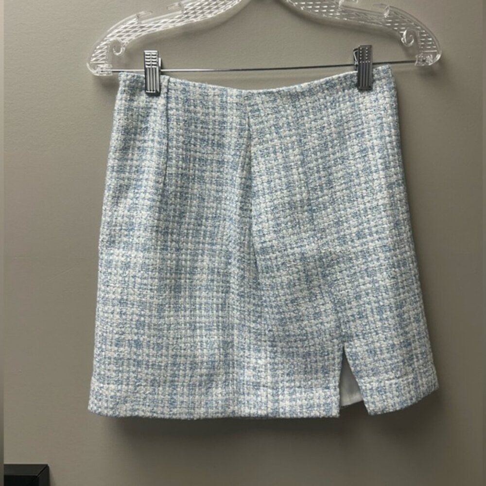 Dynamite Mini Blue and White Tweed Skirt